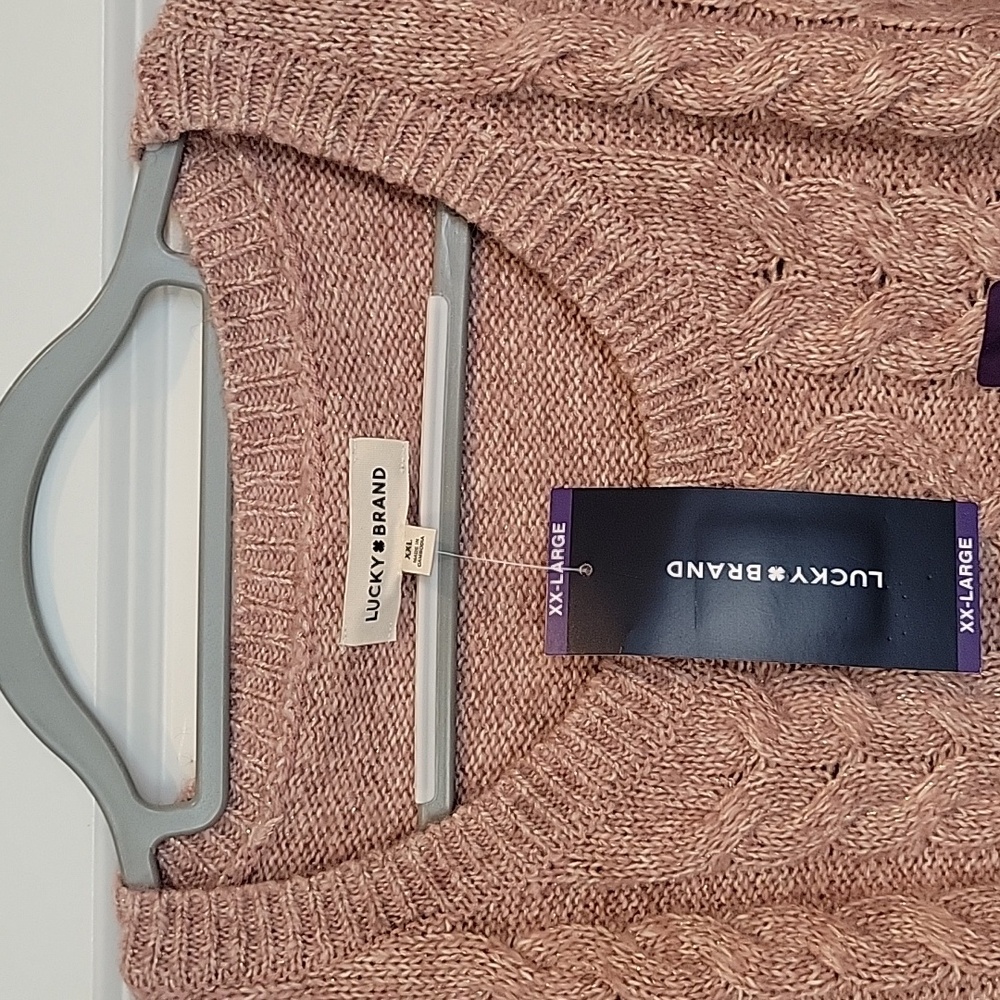 Lucky Brand Longsleeve Cableknit Sweater In Pink/Gold Threads XXL NWT - Picture 5 of 9
